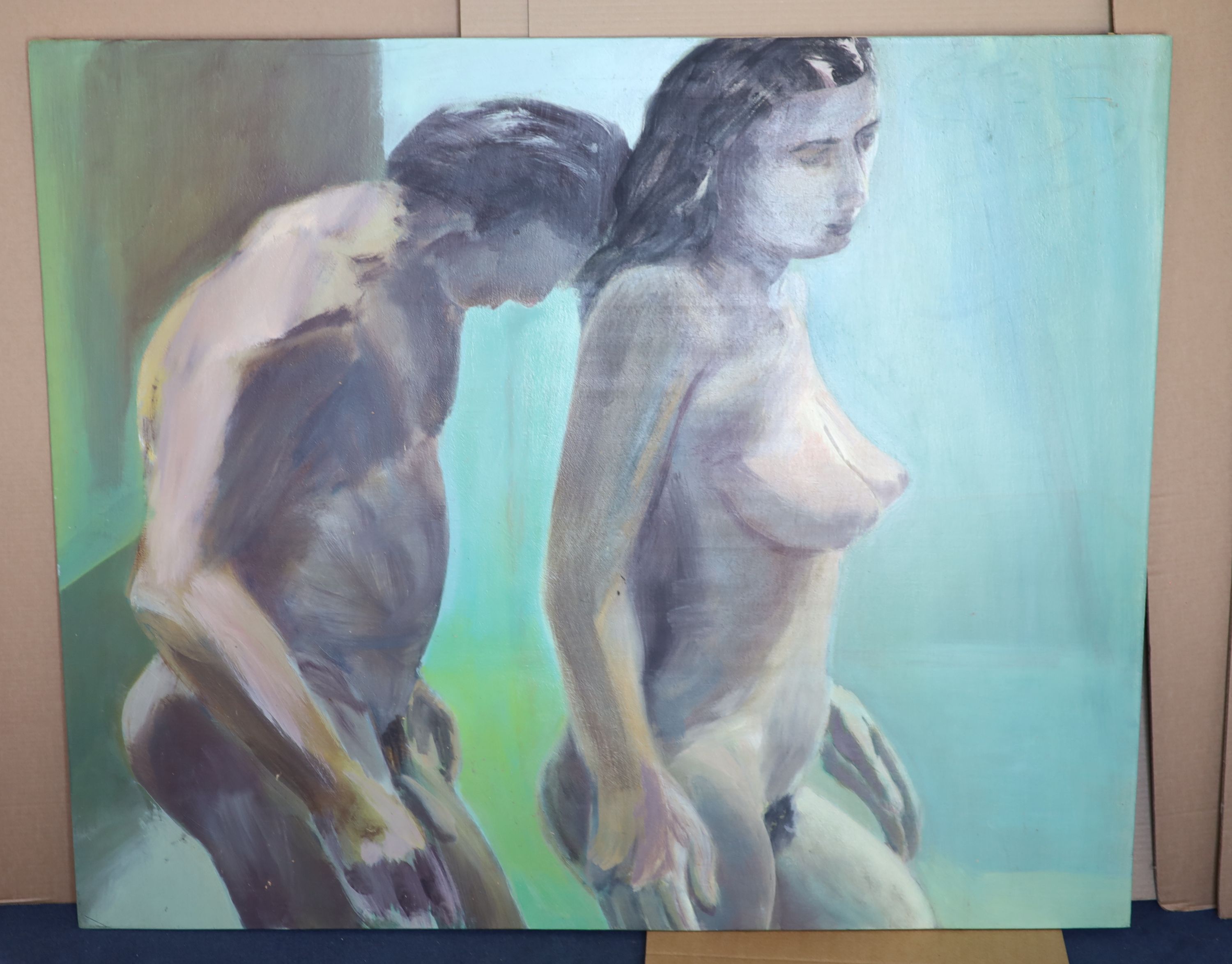 Roland Gautier, oil on panel, Study of nudes, signed verso and dated 1994, 103 x 123cm, unframed